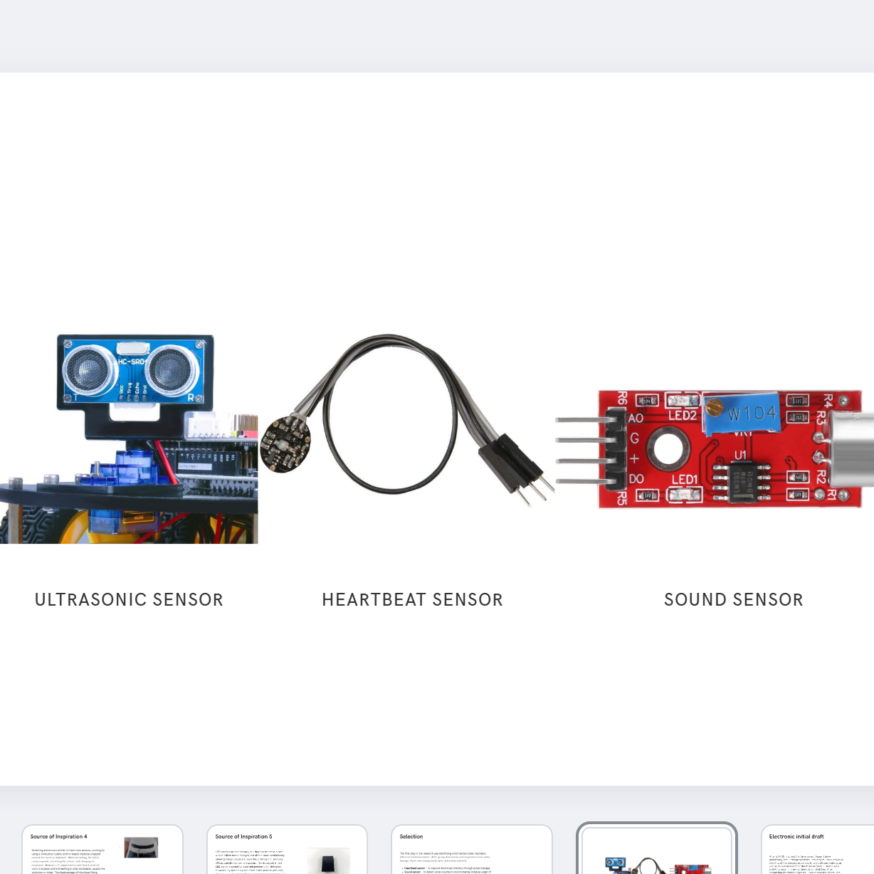 Ultrasonic sensor, heartbeat sensor, and sound sensor selected for emotional-state detection.