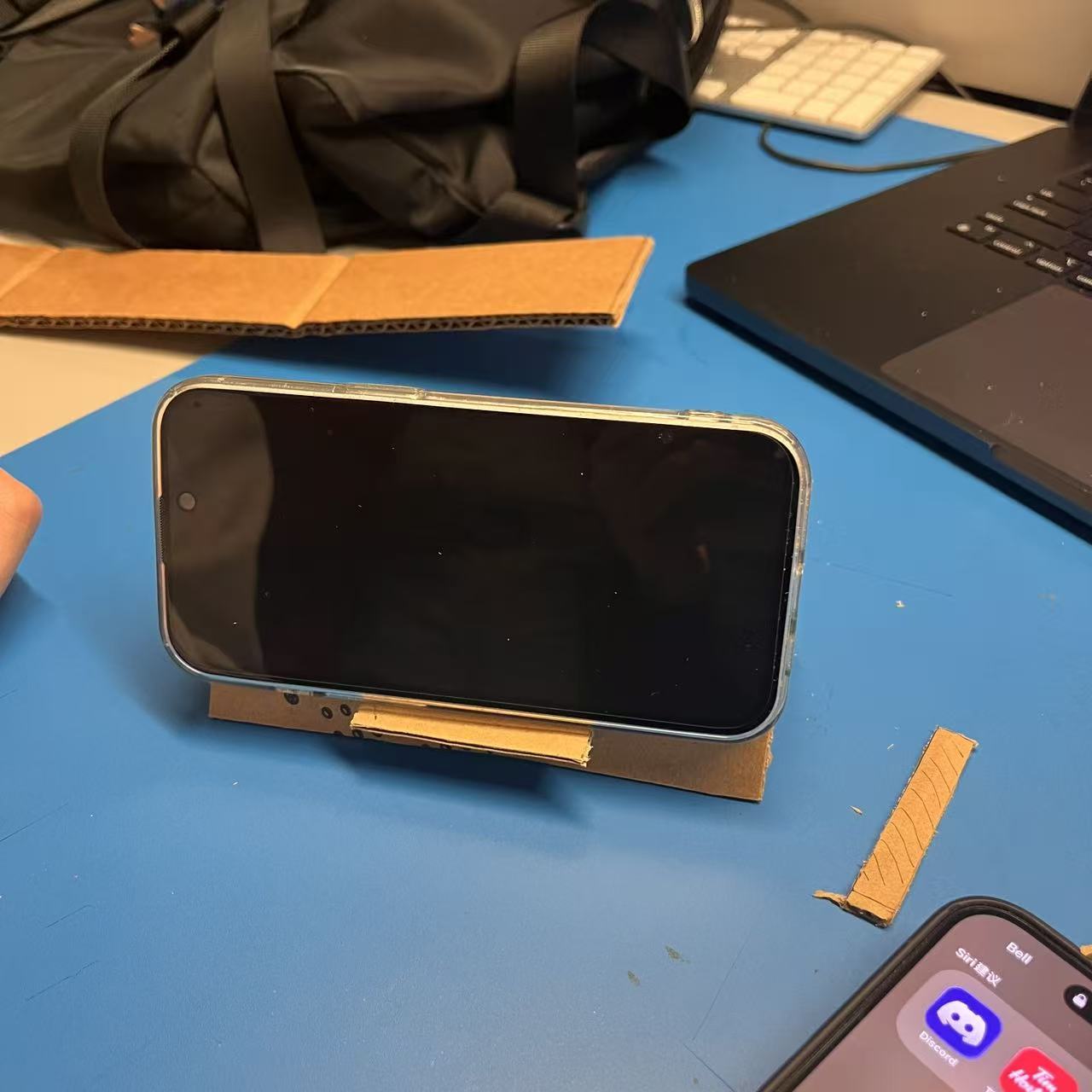 Trying the horizontal phone position to see how well the stand supports wider viewing.